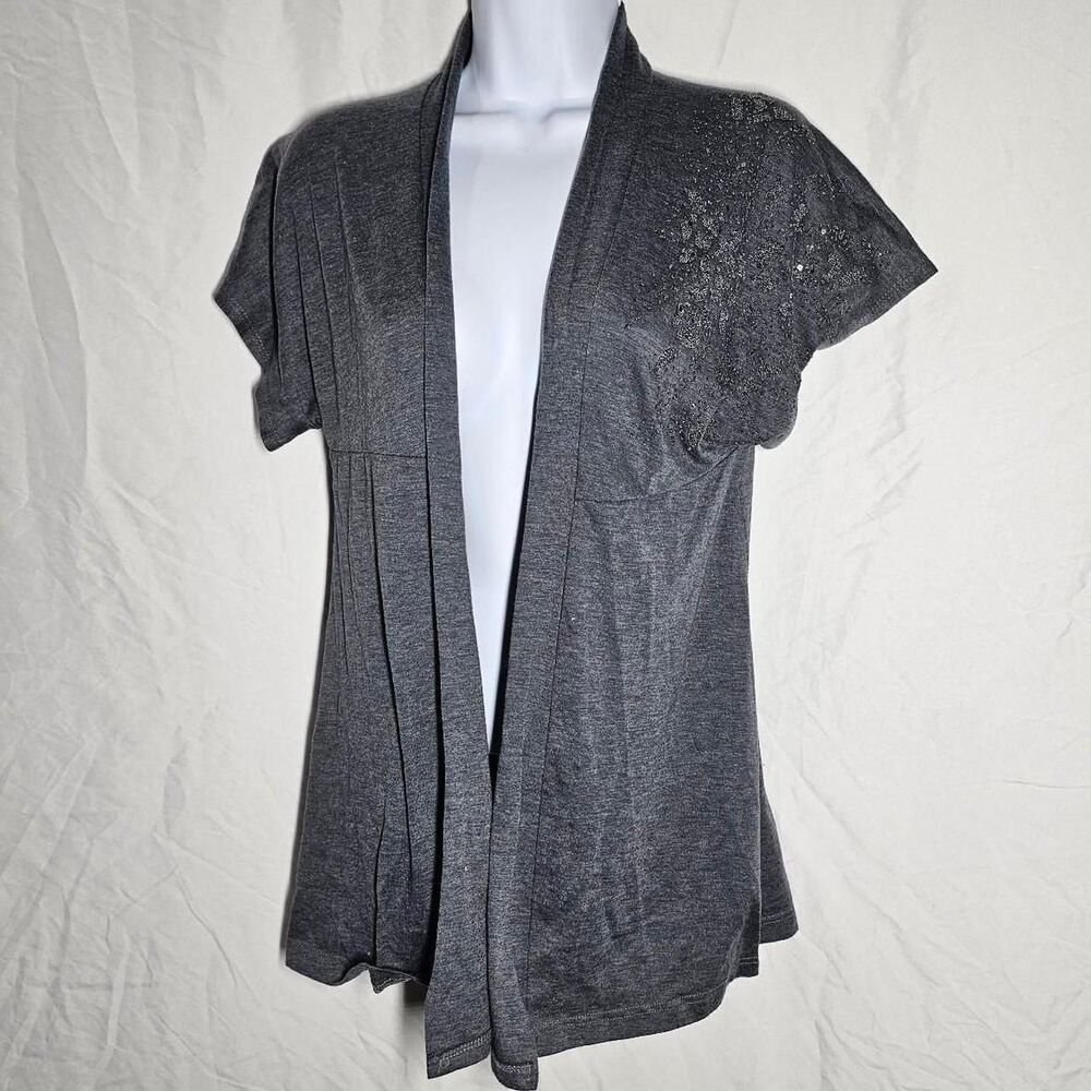 vintage y2k 2000's grey beaded shoulder whimsical cardigan top